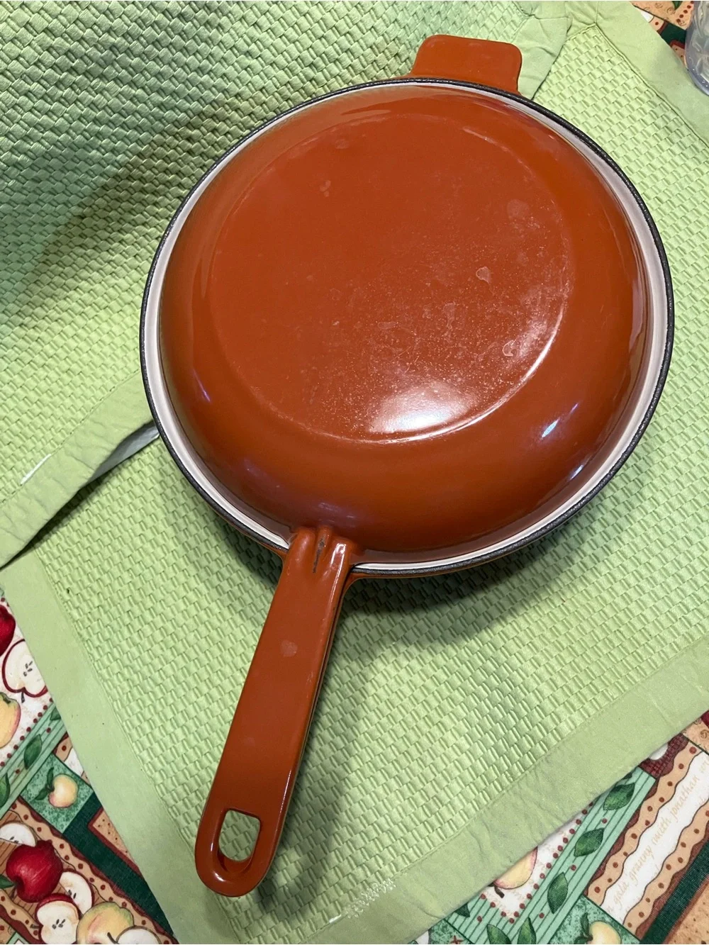 vintage Cousances/ Le Creuset #22 enamel cast iron pan set of 2